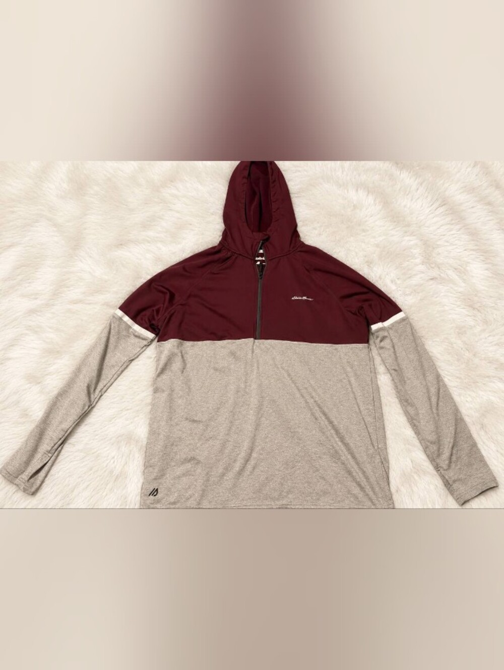 Eddie Bauer Maroon and Light Gray Hooded Half-Zip Pullover Size : Large